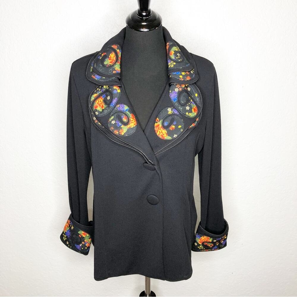 Soft Surroundings black colorful floral statement collar jacket‎ size Petite XL